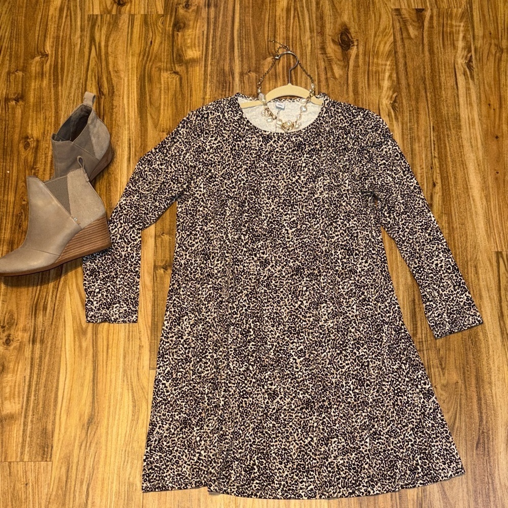 Old Navy womens large 12 14 dress mini knee swing skater Animal cheetah Print